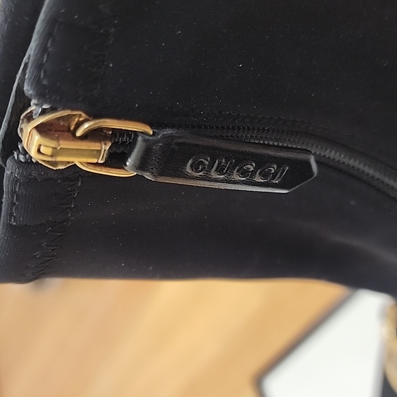 Gucci Monterry Stretch/Malaga Black Heeled Boots & Gold Accents Size 37 605436 - Picture 6 of 13